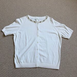 LOFT White Beaded Short Sleeved Women's Cardigan Size XL NWOT